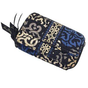 Vera Bradley Canterberry Cobalt Zip Around Wallet Black Blue Quilted Pockets